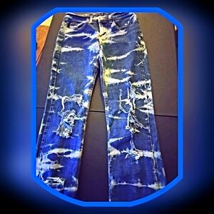 Bebe Acid Washed/Distressed Boot Cut Jeans w/Purple tint